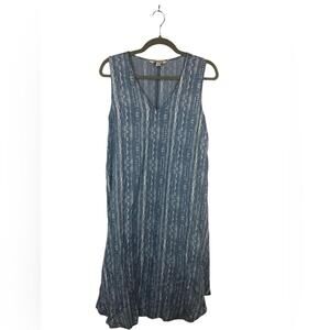 Pioneer Women Sleeveless Dress Fluttery V Point Back Hem Loose Fit Shades Blue